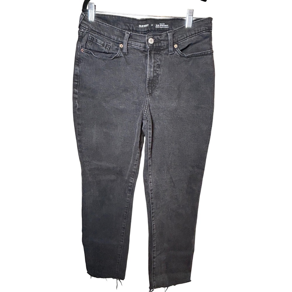 Old Navy O.G. Straight Jeans Women's 8 Black High Rise Raw Hem Grunge Streetwear